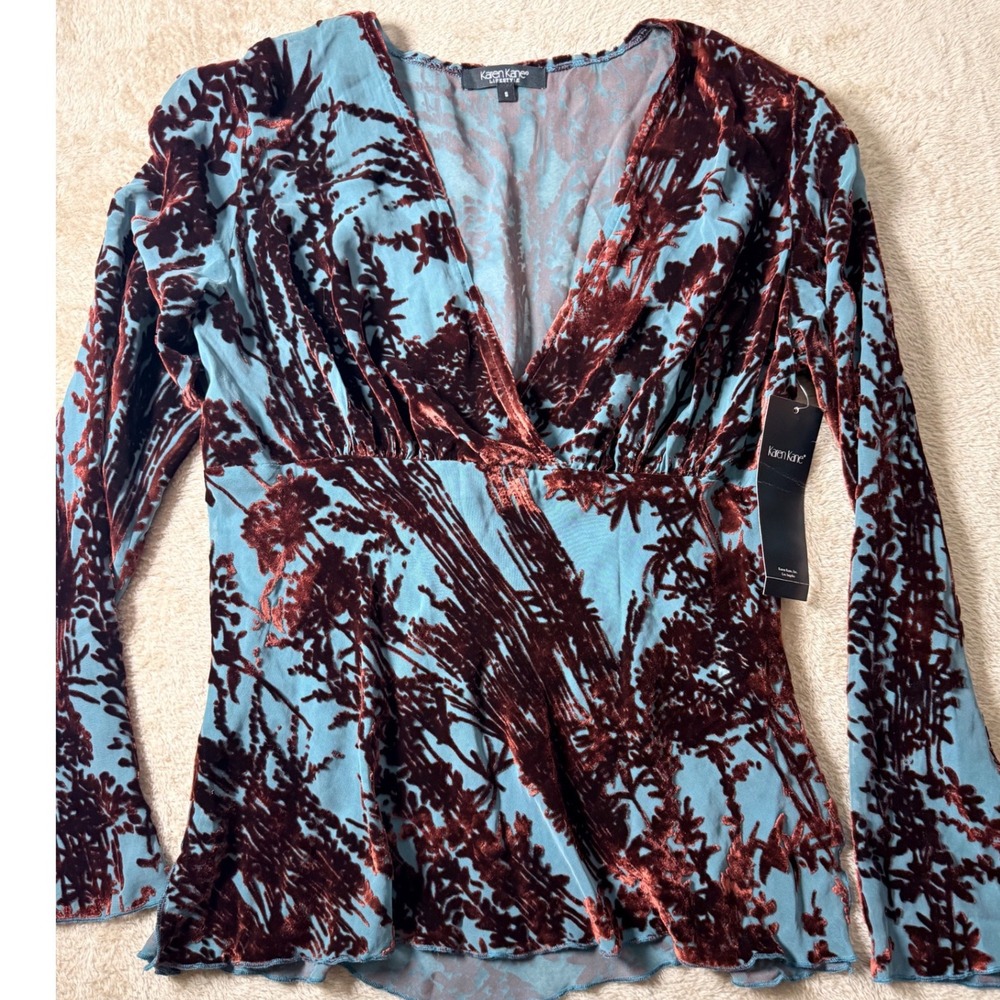 Karen Kane Burnout Velvet Babydoll Top Small NWT Indie Sleeze Dark Romantic